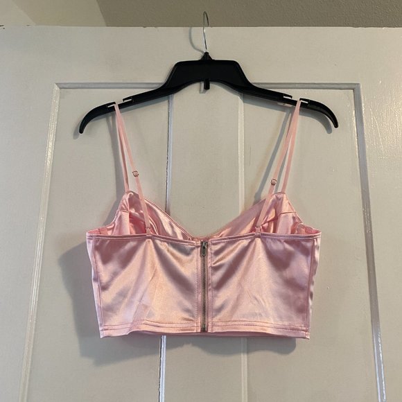 NWOT Adika Bustier Corset Like Crop Top Medium Satin Silky Light Baby Pink - Picture 2 of 10